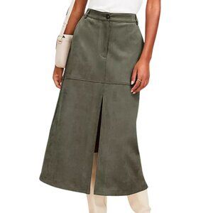 LOFT Faux Suede Midi Pocket Skirt Style in Army Fatigue Size 8 NWOT